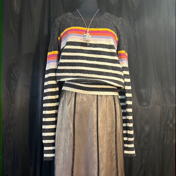 Free People Sweaters - Free People Black and white and rainbow striped  sweater
